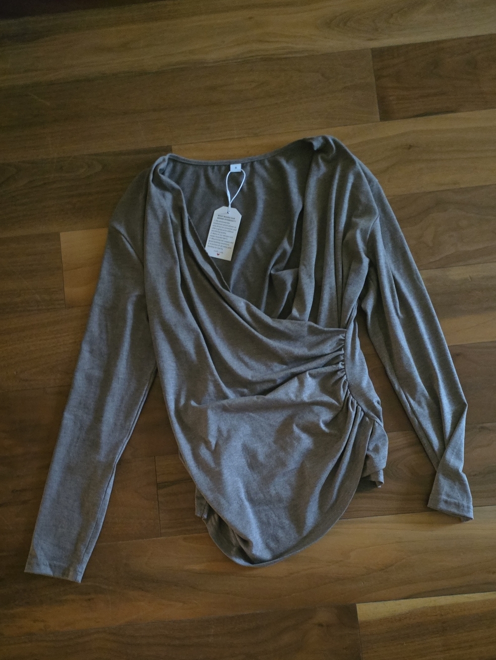 Women's Long-Sleeve Draped Wrap Top - Light Brown/tan